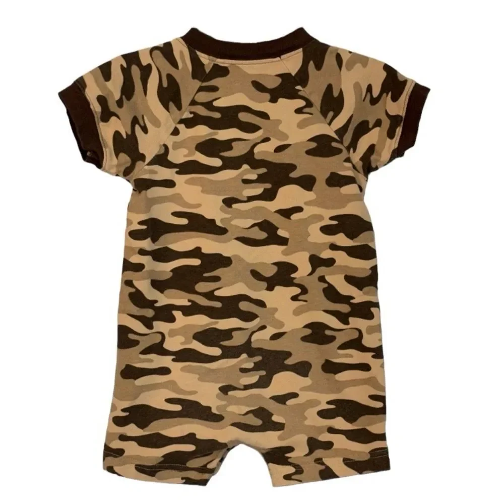 Carter’s | Child of Mine Infant Baby Boys Brown Tan Camouflage Summer Romper 12M